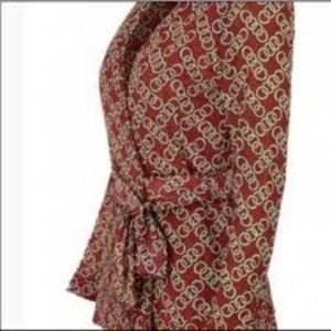 Cabi Ringleader Red & Gold Link Print Semi Sheer Long Sleeve Wrap Small